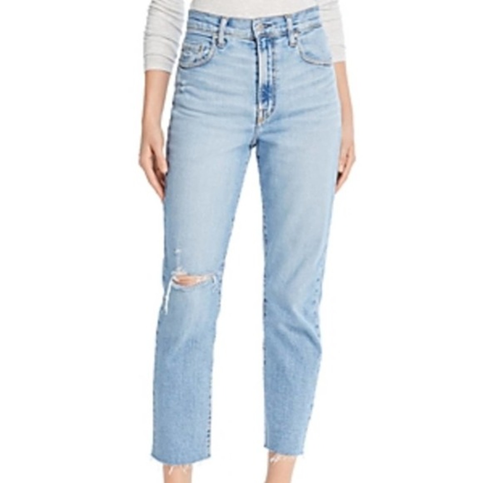 Nobody Denim Light Wash Distressed High Rise Frankie Ankle Jeans
